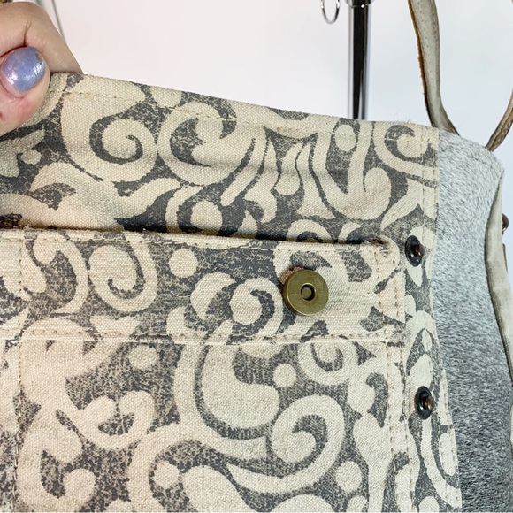 Myra Bag Factual Upcycled Canvas & Cowhide Messenger Bag S-1487 - Picture 7 of 7